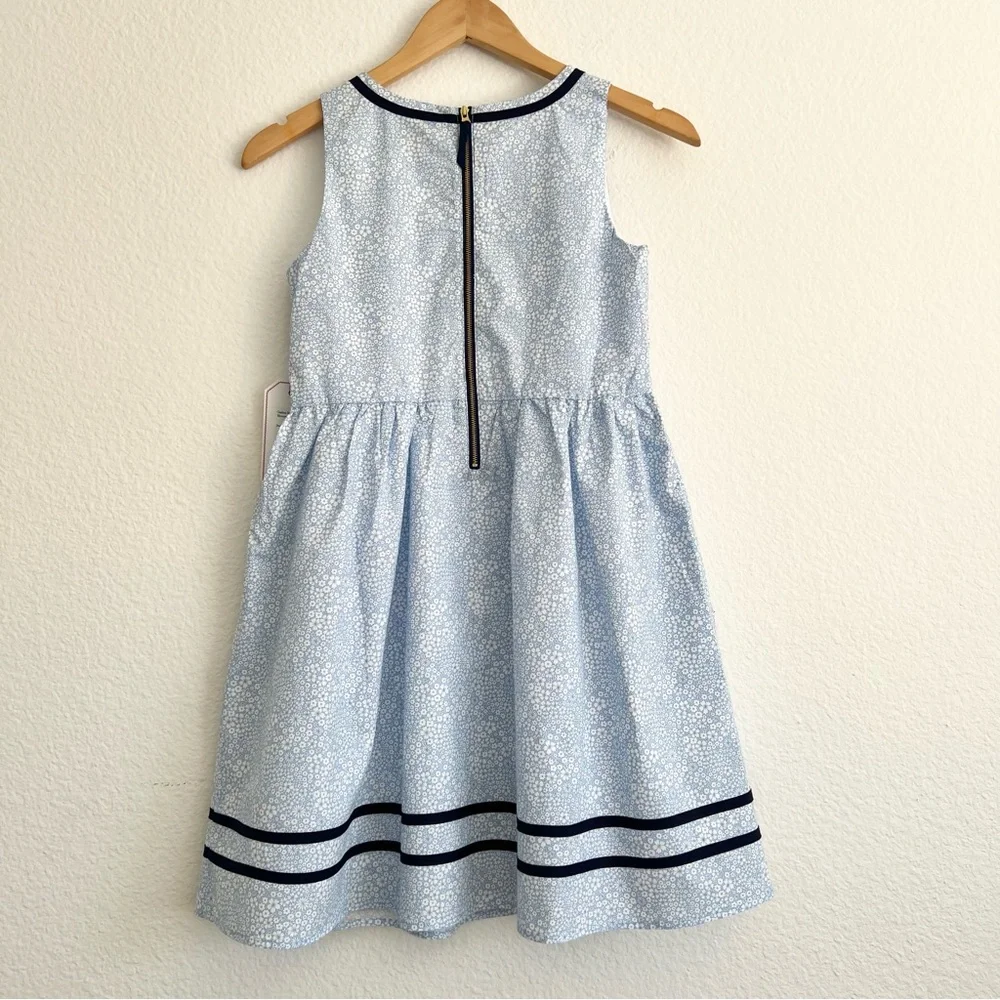 Classic Prep Girls Light Blue Floral Dress with Navy Trim - Picture 3 of 4